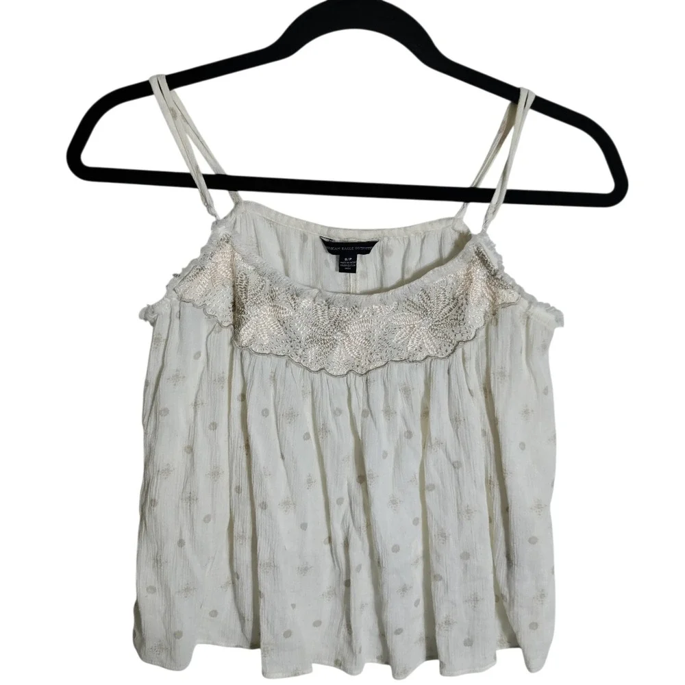 American Eagle Outfitters White Boho Embroidered Camisole Tank Top‎ Small